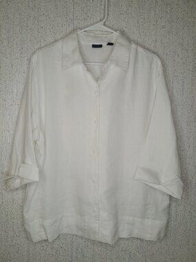 Westbound Woman Essentials 100% Linen Women's White Blouse Plus Size 16 W